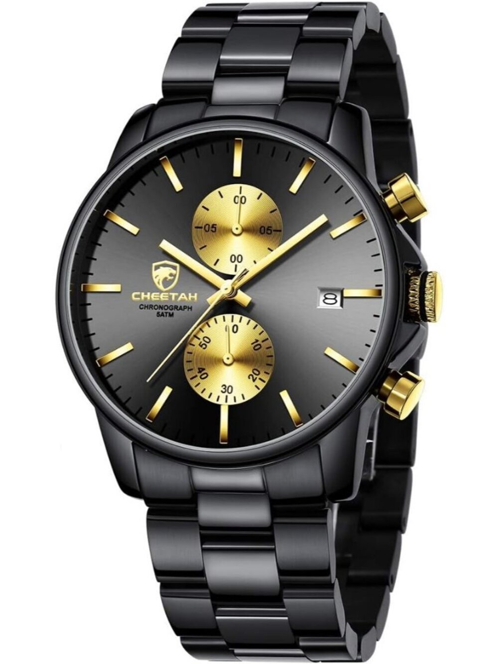 Men's Black And Gold Face Stainless Steel Waterproof Chronograph Quartz Watch